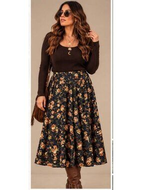 Vintage Herman Geist Petites 12 Rayon Floral Maxi Skirt Dark Academia Cottagecor